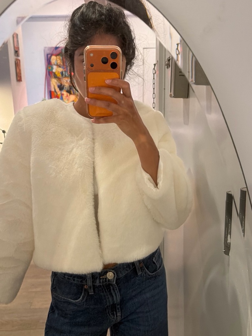 Off-white faux fur coat